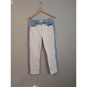 FRAME DENIM White Colorblock Le High Straight Leg Cropped Jeans Women’s Size 29‎